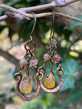 Handcrafted Honey Jade Teardrop Dangle Earrings